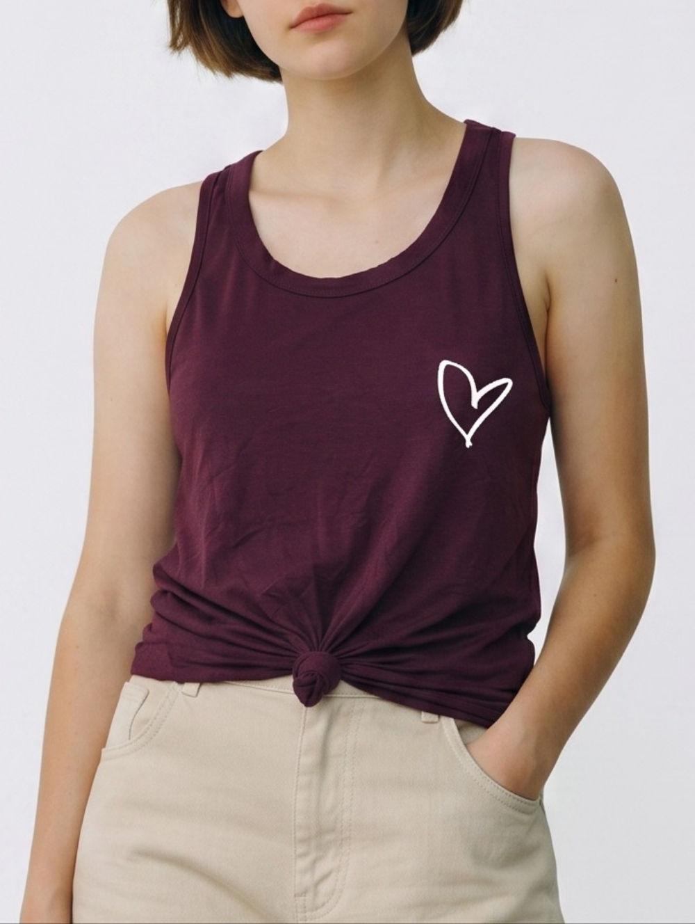 french pastry Plum Knot-Front Racerback Tank with White Heart